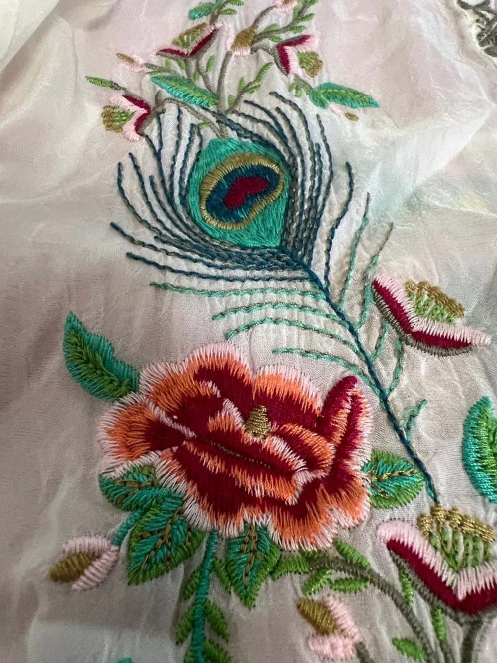 Johnny Was White Embroidered Peasant Blouse Peacock Floral XXL - Picture 4 of 9